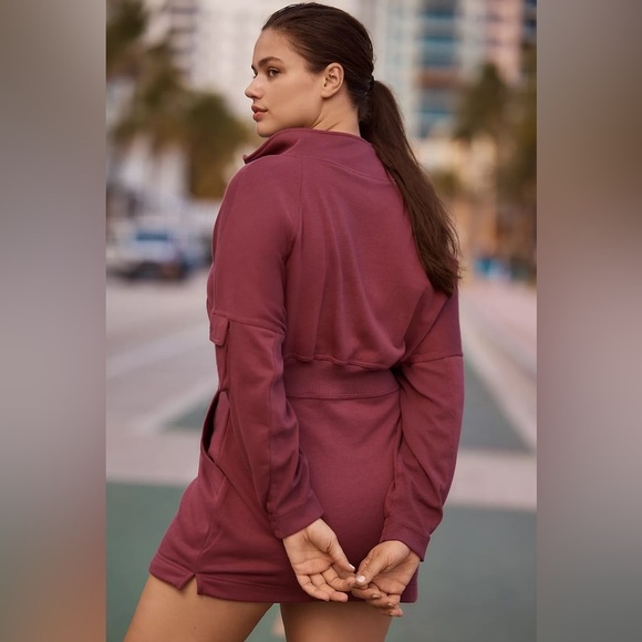 NWT Anthropologie Daily Practice Long-Sleeve Pop Trick Dress Burgundy Size M - Picture 4 of 13